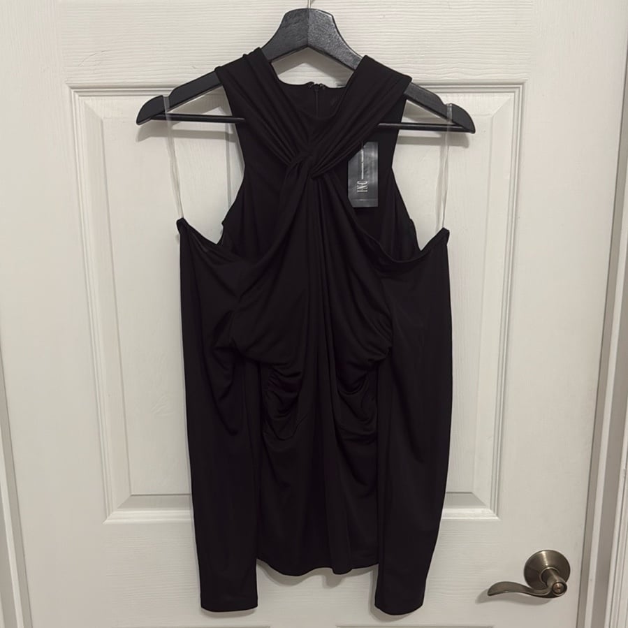 INC International Concepts Black long sleeve top with cutouts