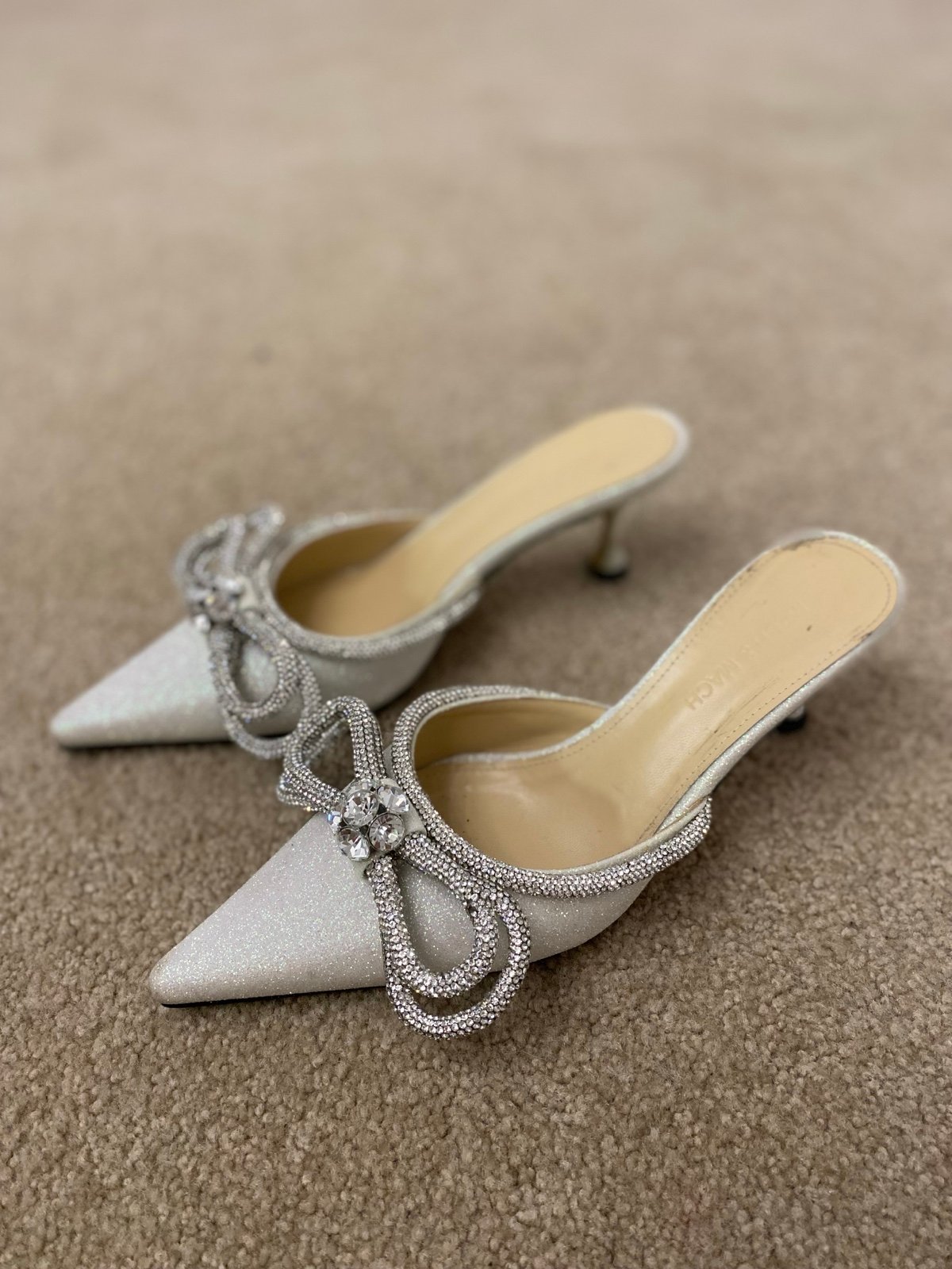 Mach & Mach Double Bow Crystal-embellished Mules 36.5W