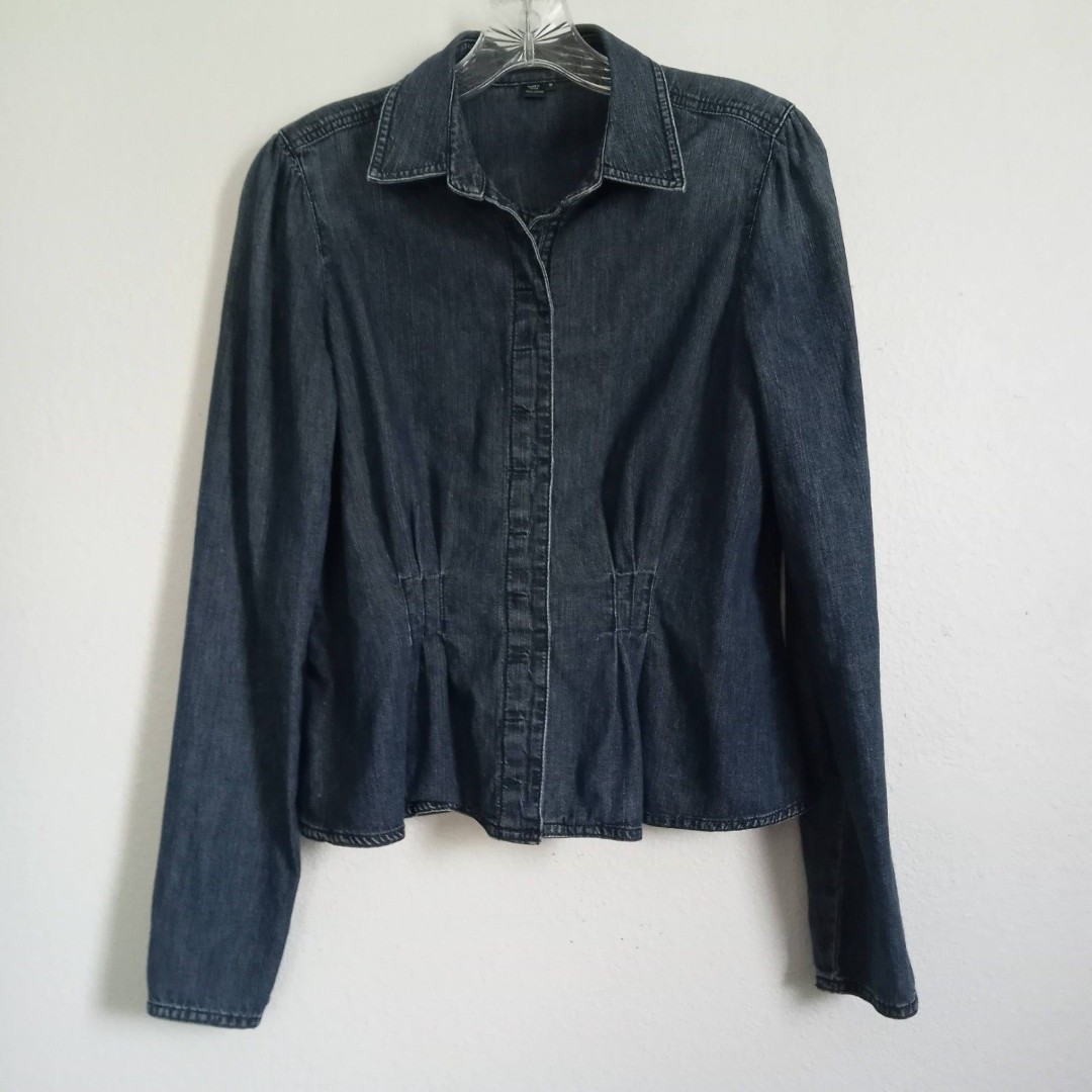 Ralph Lauren Jeans Company Distressed Blue Denim Top Peplum Jacket Hook Front M