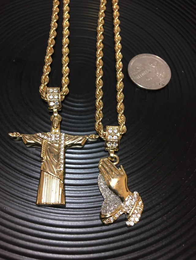 14K gold plated iced out chain combo