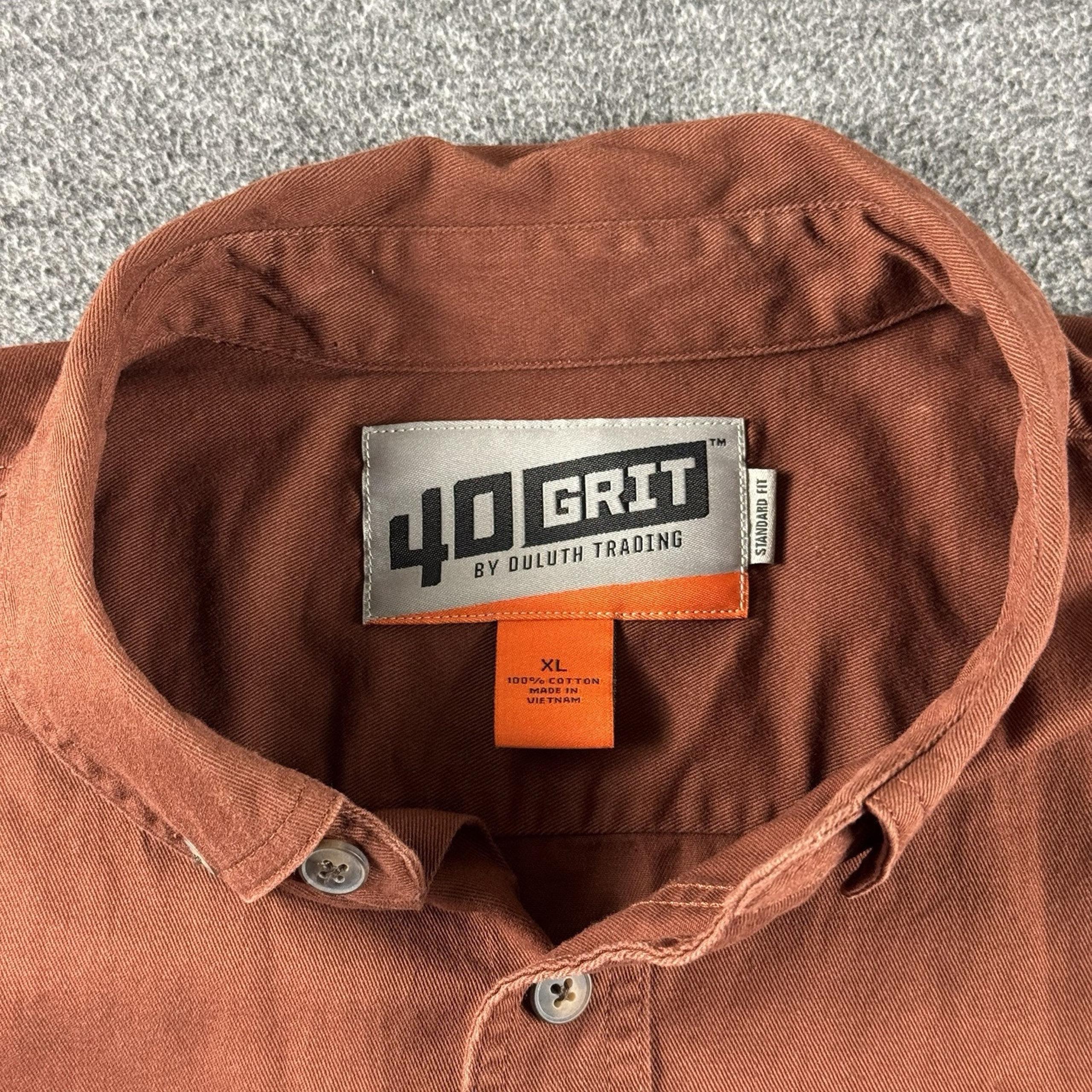 Duluth Trading 40 Grit Shirt Mens XL Brown Button Down Short Sleeve Workwear