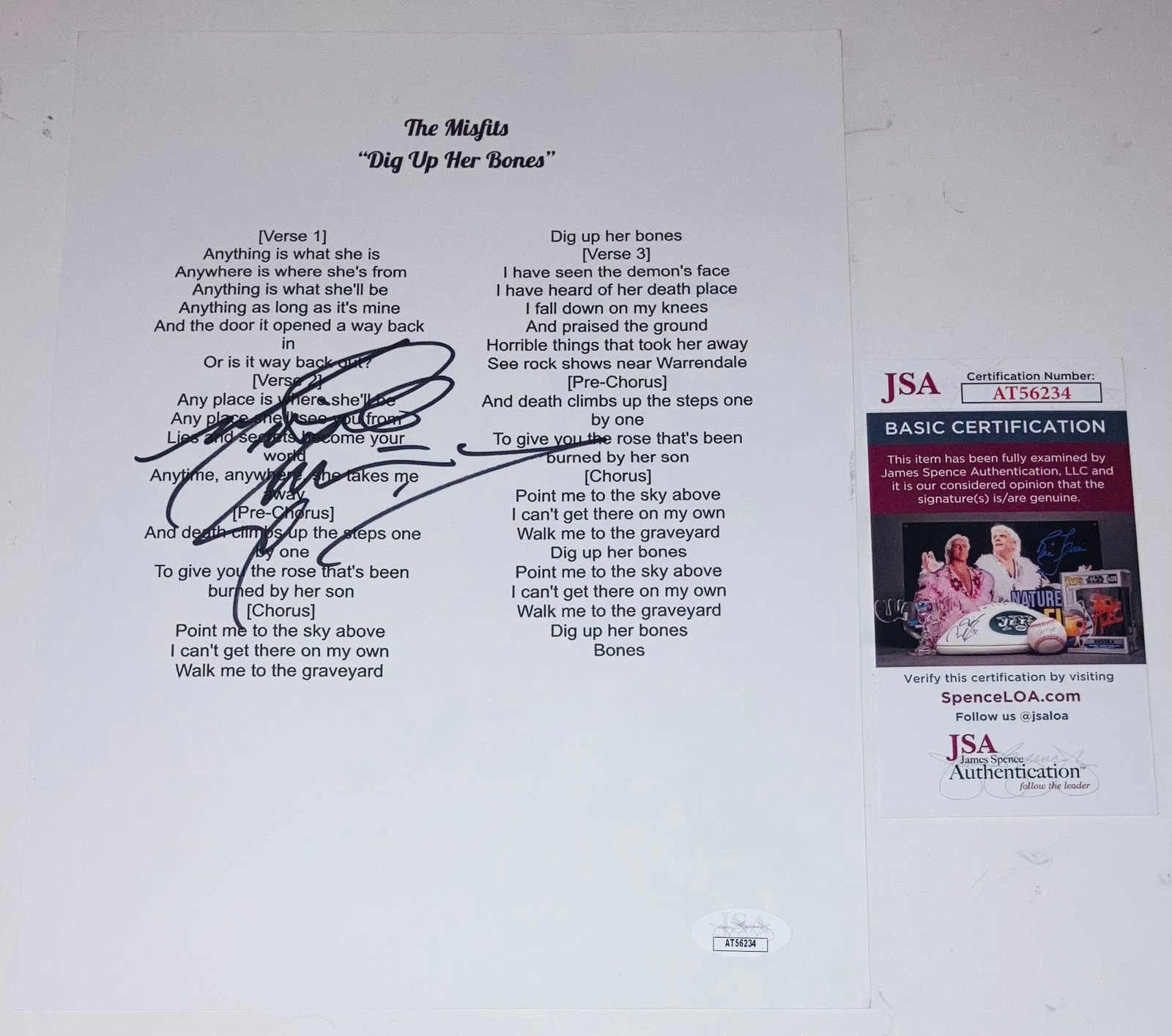 MICHALE GRAVES SIGNED AUTOGRAPH DIG UP HER BONES 8.5X11 LYRIC SHEET JSA COA RARE
