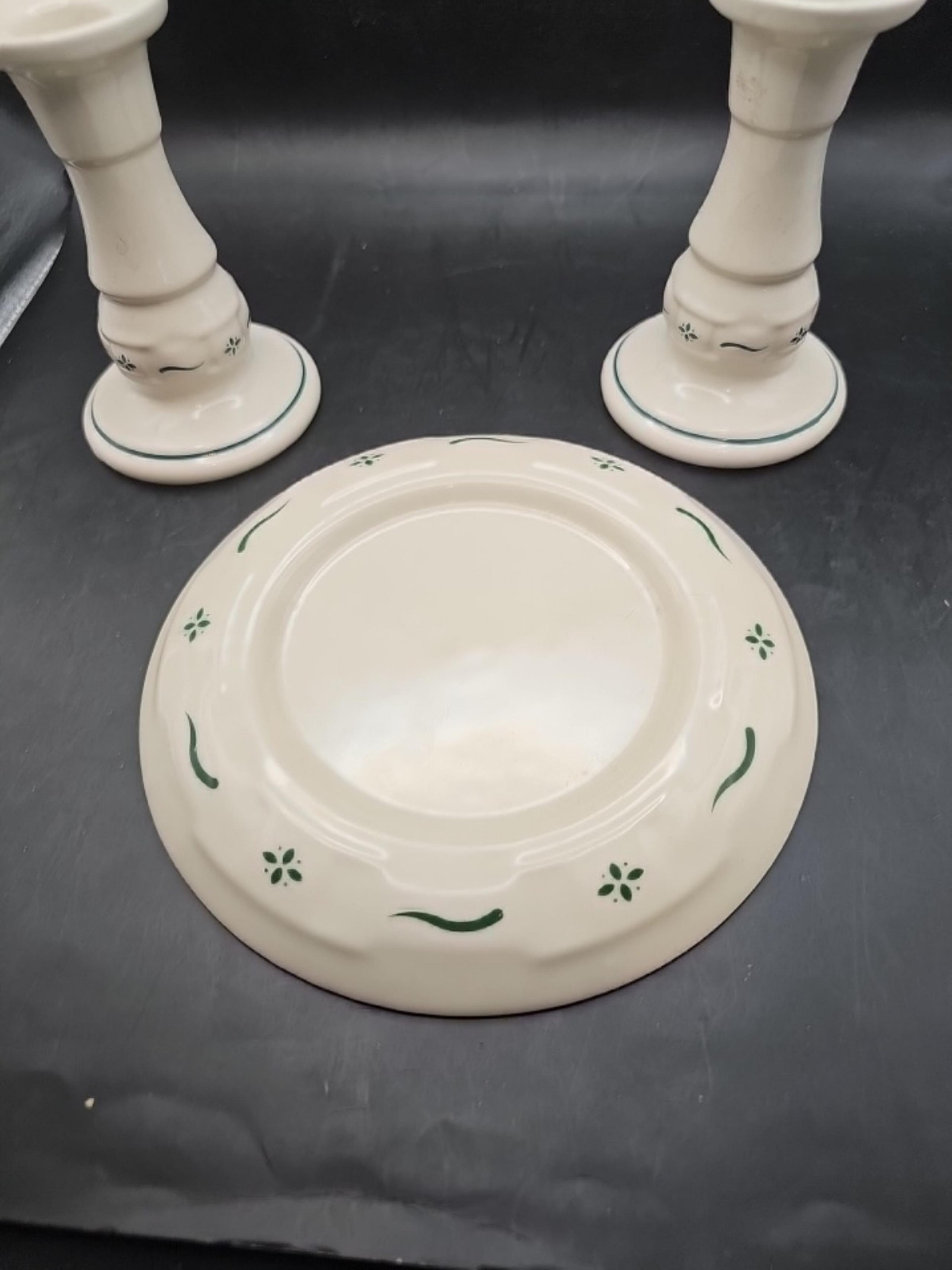 Longaberger Woven Traditions Heritage Green Candle Holders 2 Taper And 1 Pillar.