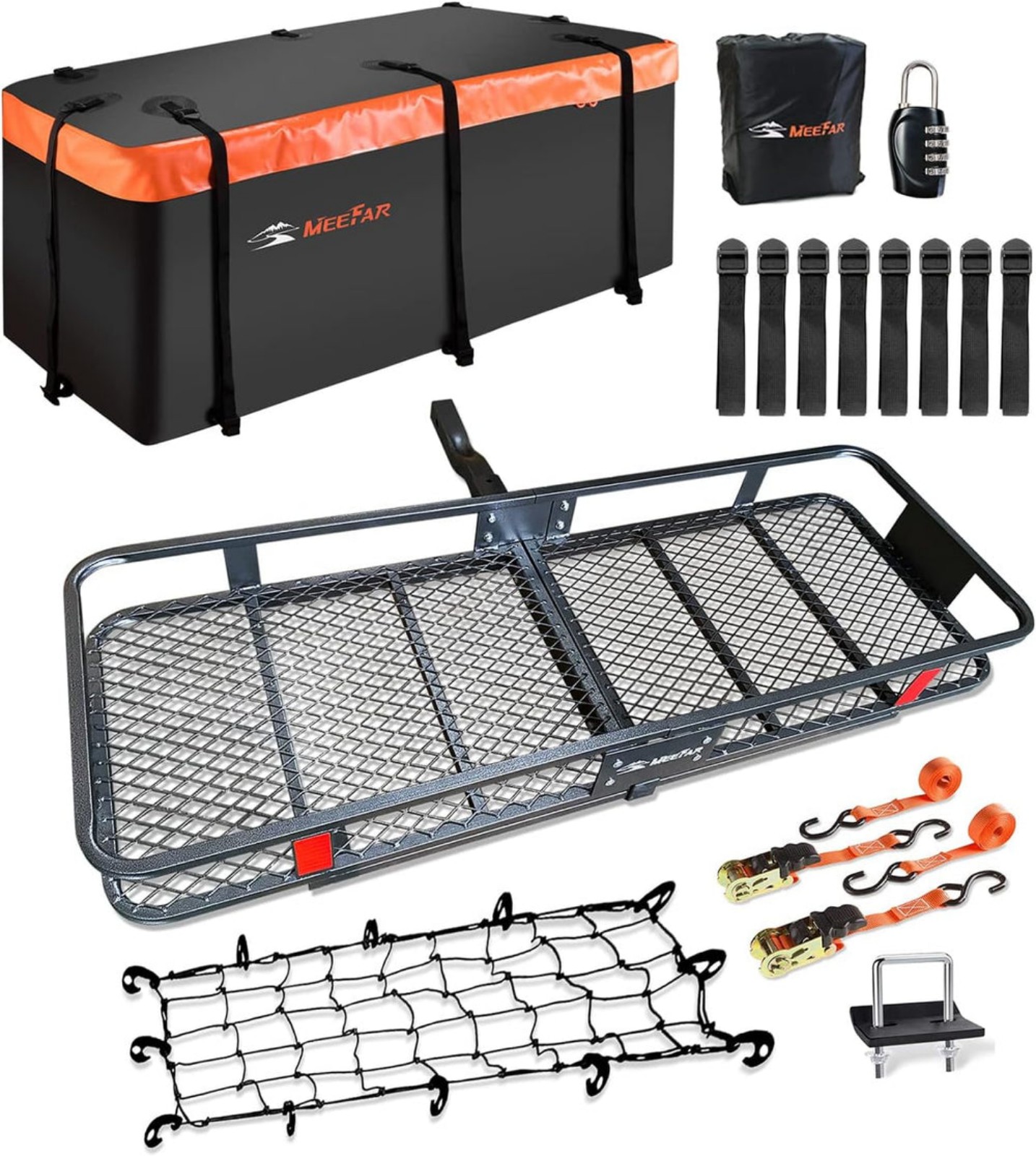 MeeFar Folding Hitch Mount Cargo Carrier Basket 60 X 20 X 6 +Waterproof