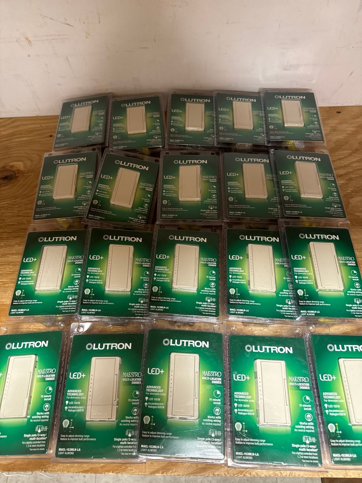 Lot Of 20 Lutron MACL-153MLH-LA Maestro Multi Location LED Dimmer - Light Almond