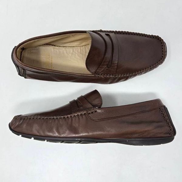 ALDO BRUE BOTTICELLI BROWN CALF LEATHER DRIVING PENNY LOAFER MENS 7 D ITALY