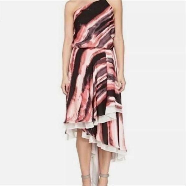 Halston Heritage Blouson one Shoulder Silk Dress Size Small