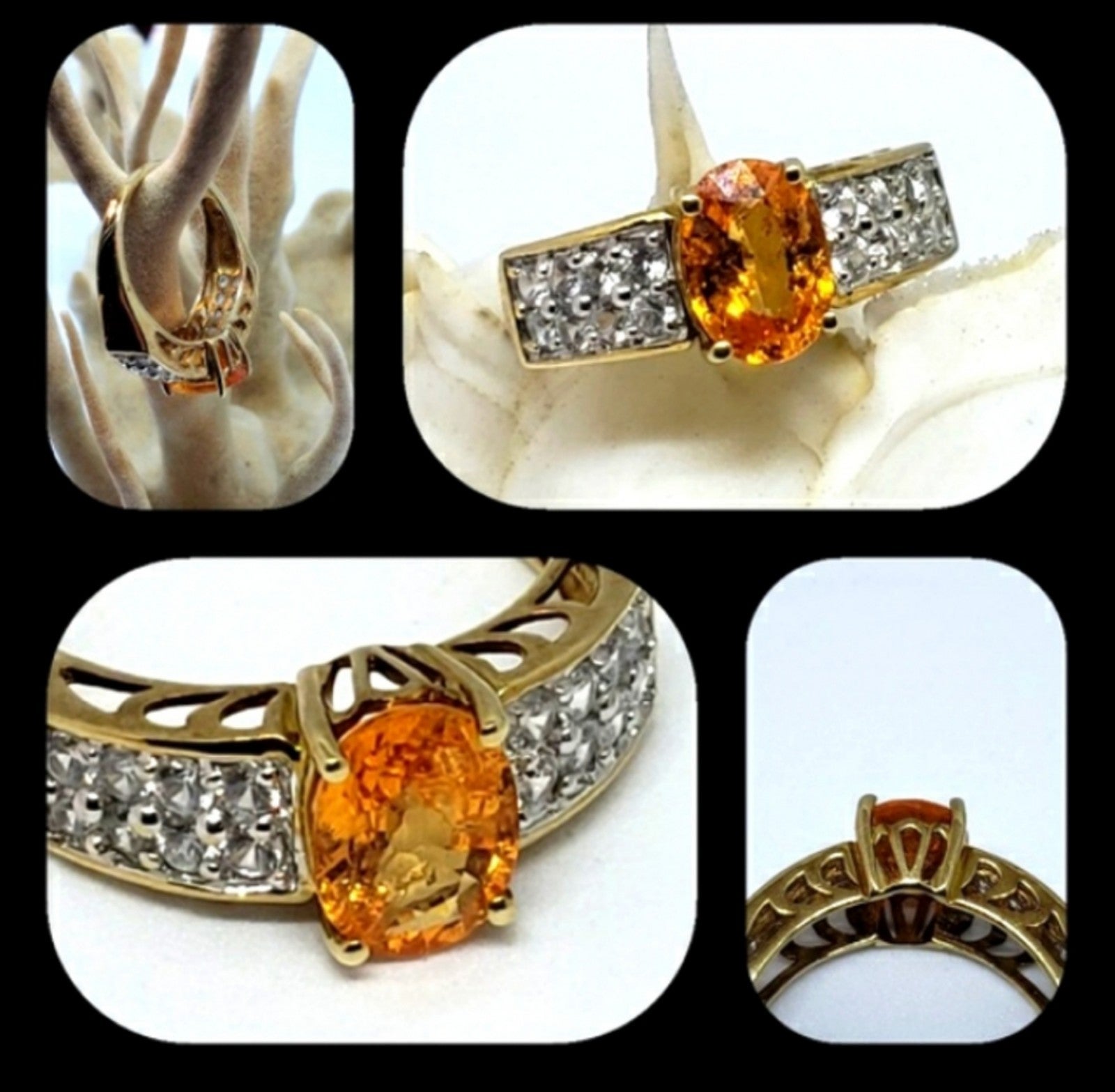 2 CT Yellow Mandarin Garnet w Sapphires 10KYG Ring 7