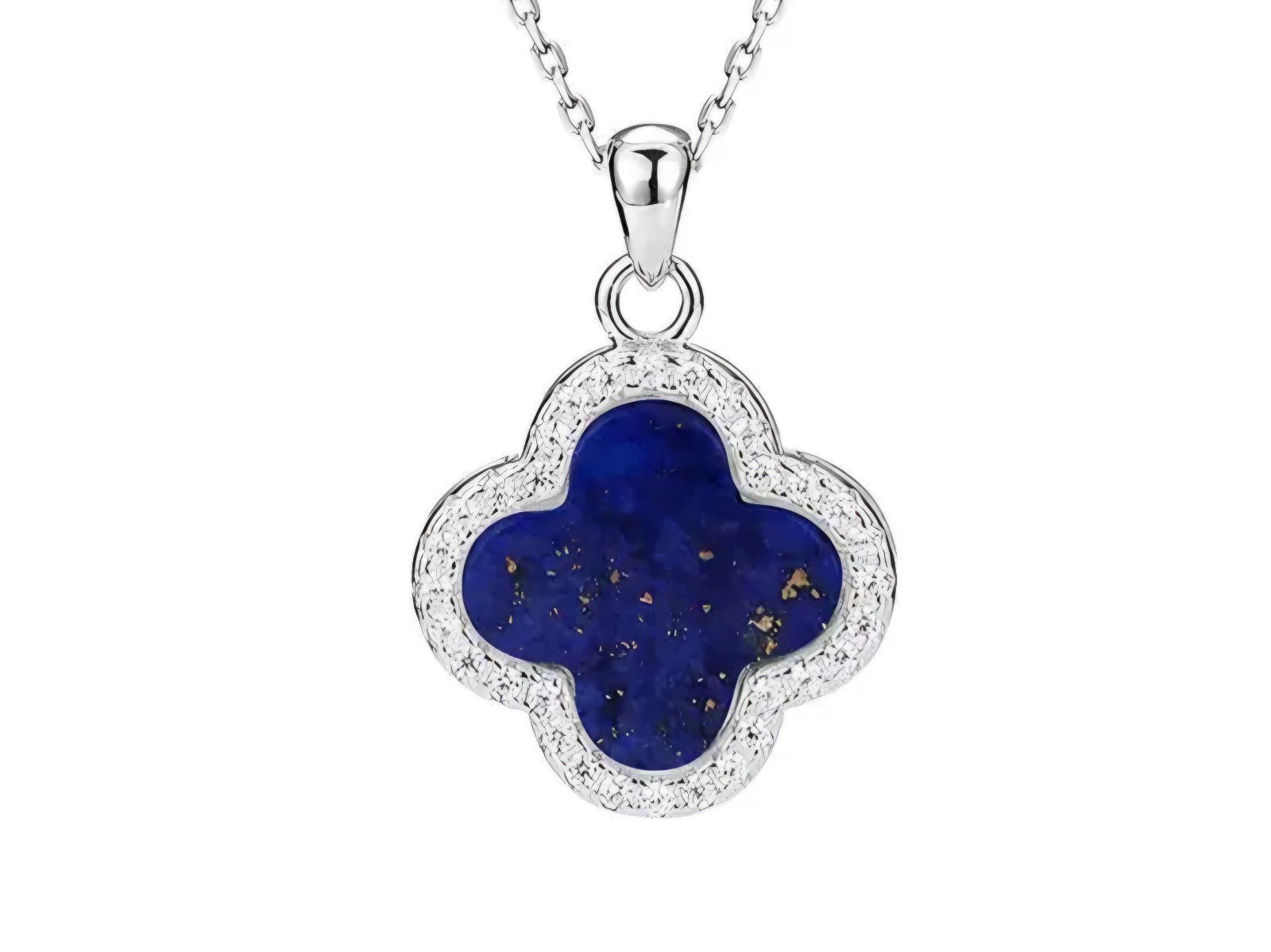 Natural lapis clover white gold filled solid 925 sterling silver necklace