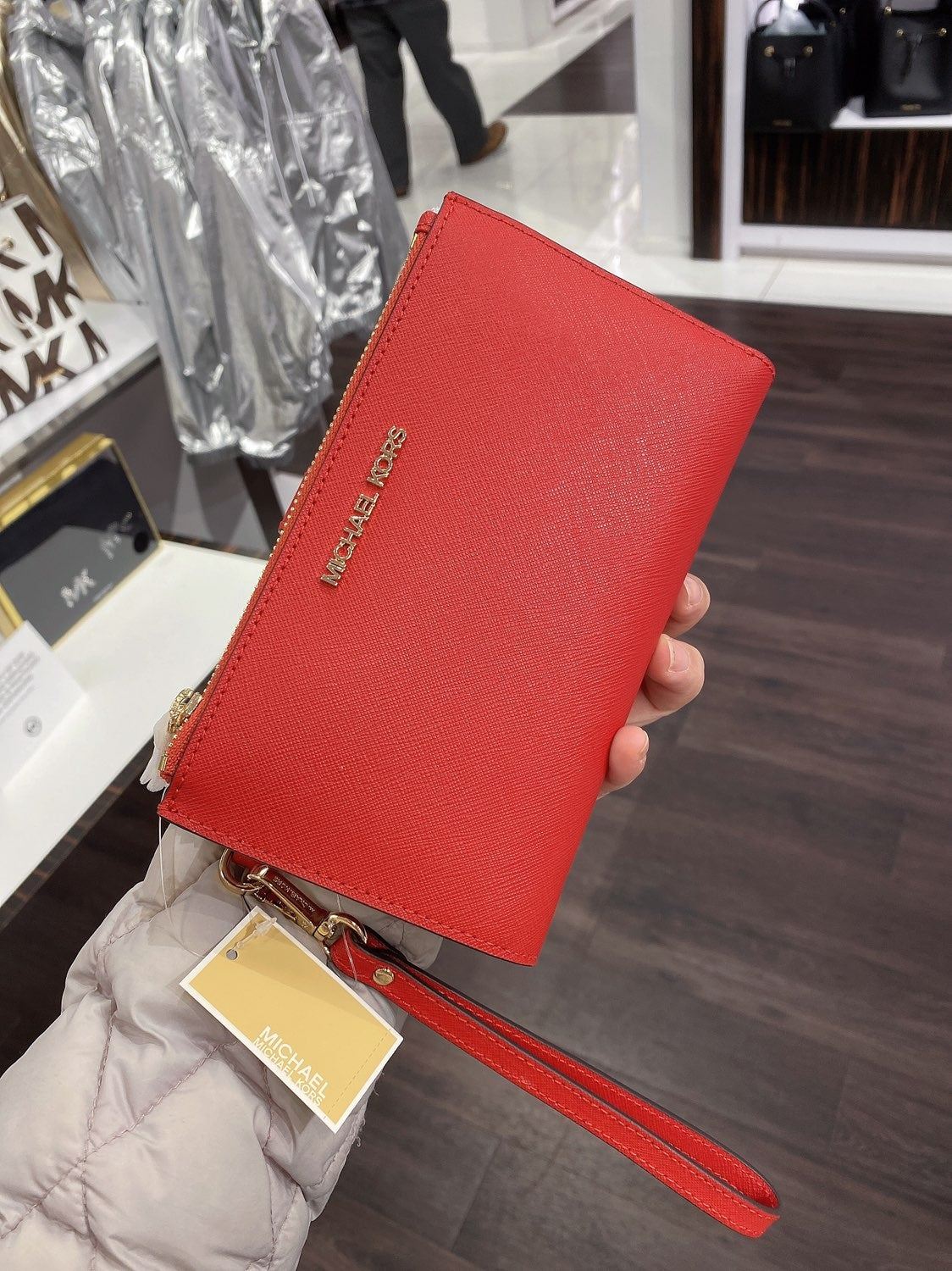 MK JST Double Zip Wallet Wristlets Flame