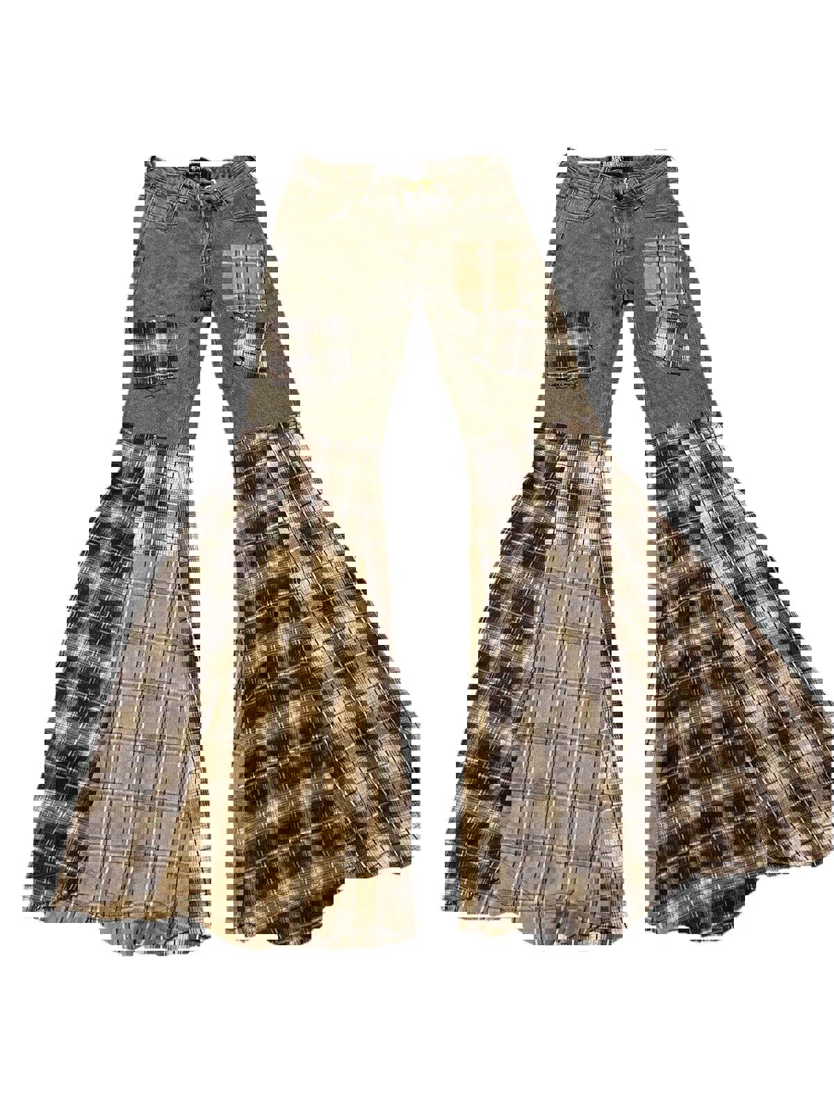 Sz small Wrap Patchwork Flare Pants Darker wavz Plaid Dolls Kill