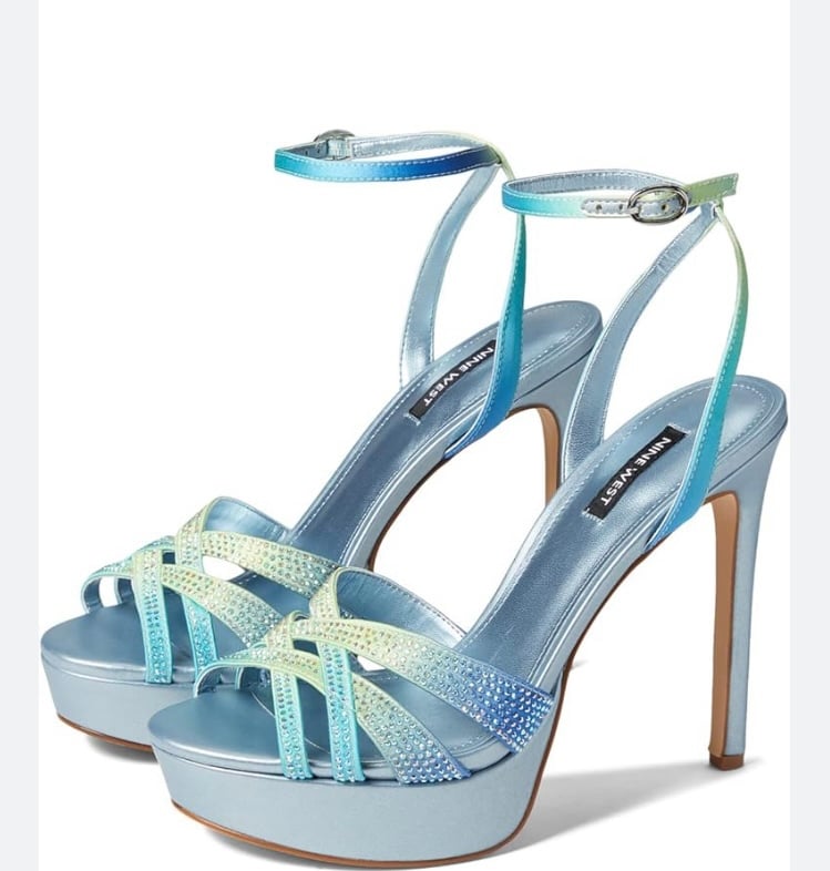 Nine West light green/blue heels with rhinestones