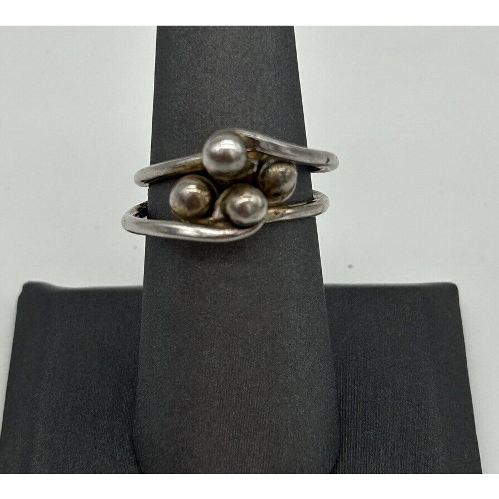 Vintage 925 Sterling Silver Ball Bead Layered Modernist Ring Size 7.5