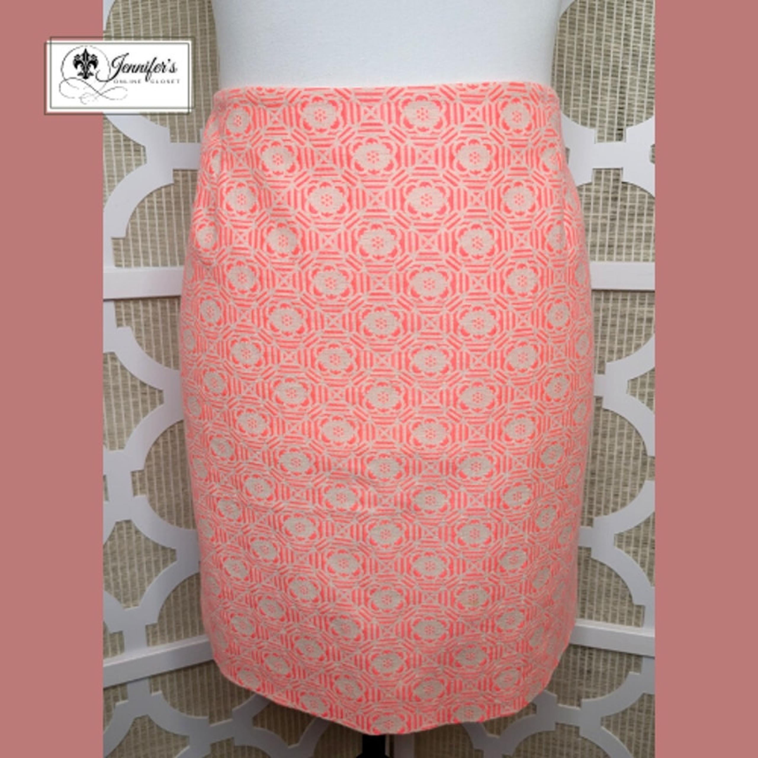 Gap Women's Neon Orange & Off White Floral Abstract Pencil Skirt Size 12