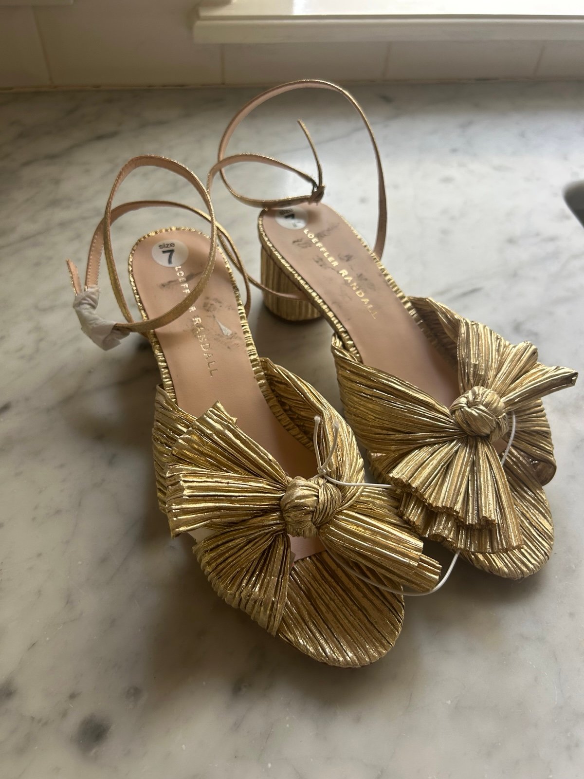 Loeffler Randall Dahlia Pleated Knot Mule with Ankle Strap Size 7