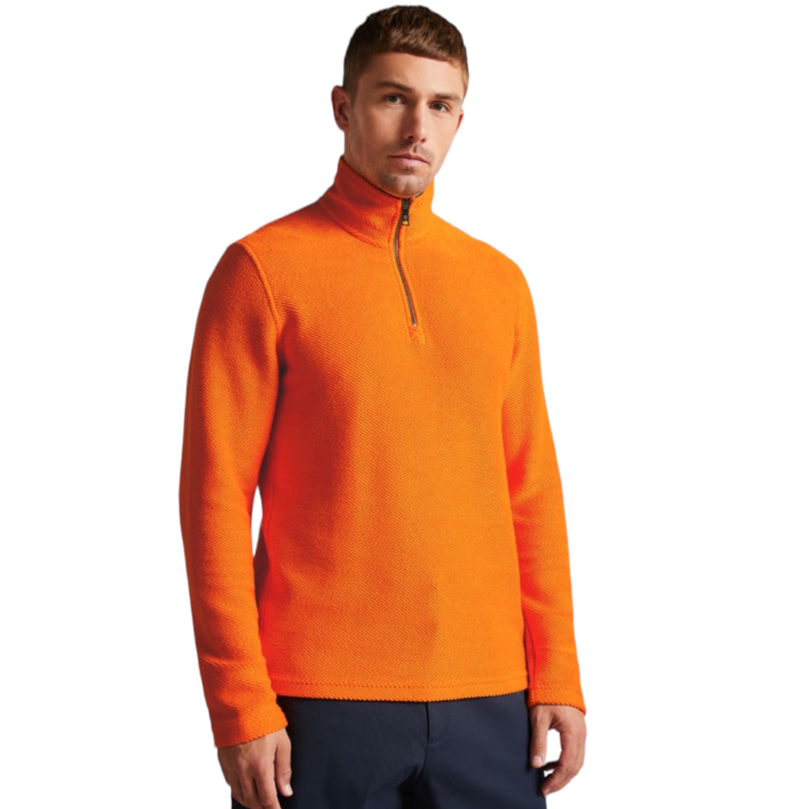 Ted Baker NWT Millom Bright Orange Textured Half Zip Long Sleeve Sweater Size 5