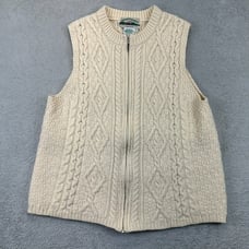Aran Crafts Ireland S Chunky Cable Knit Sweater Vest Wool Full Zip Dad Core Vtg