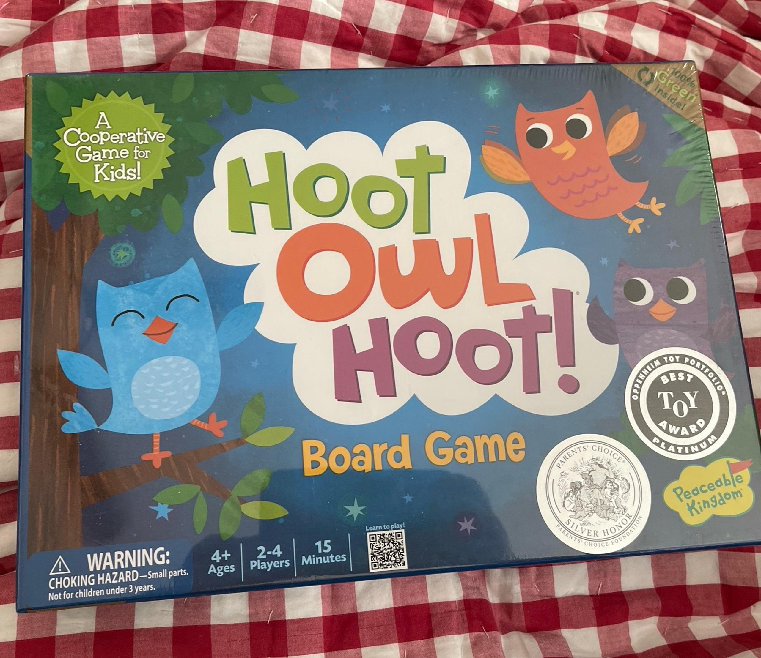 Hoot Owl Hoot! Board Game A Cooperative Game Peaceable Kingdom 2-4 players 4+up
