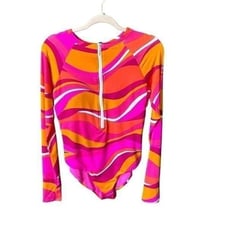 Trina Turk Womens Multi Zip Front Long Sleeves Paddle Suit Size Large