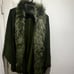 Olive green Wool poncho Cape Coat with faux fur