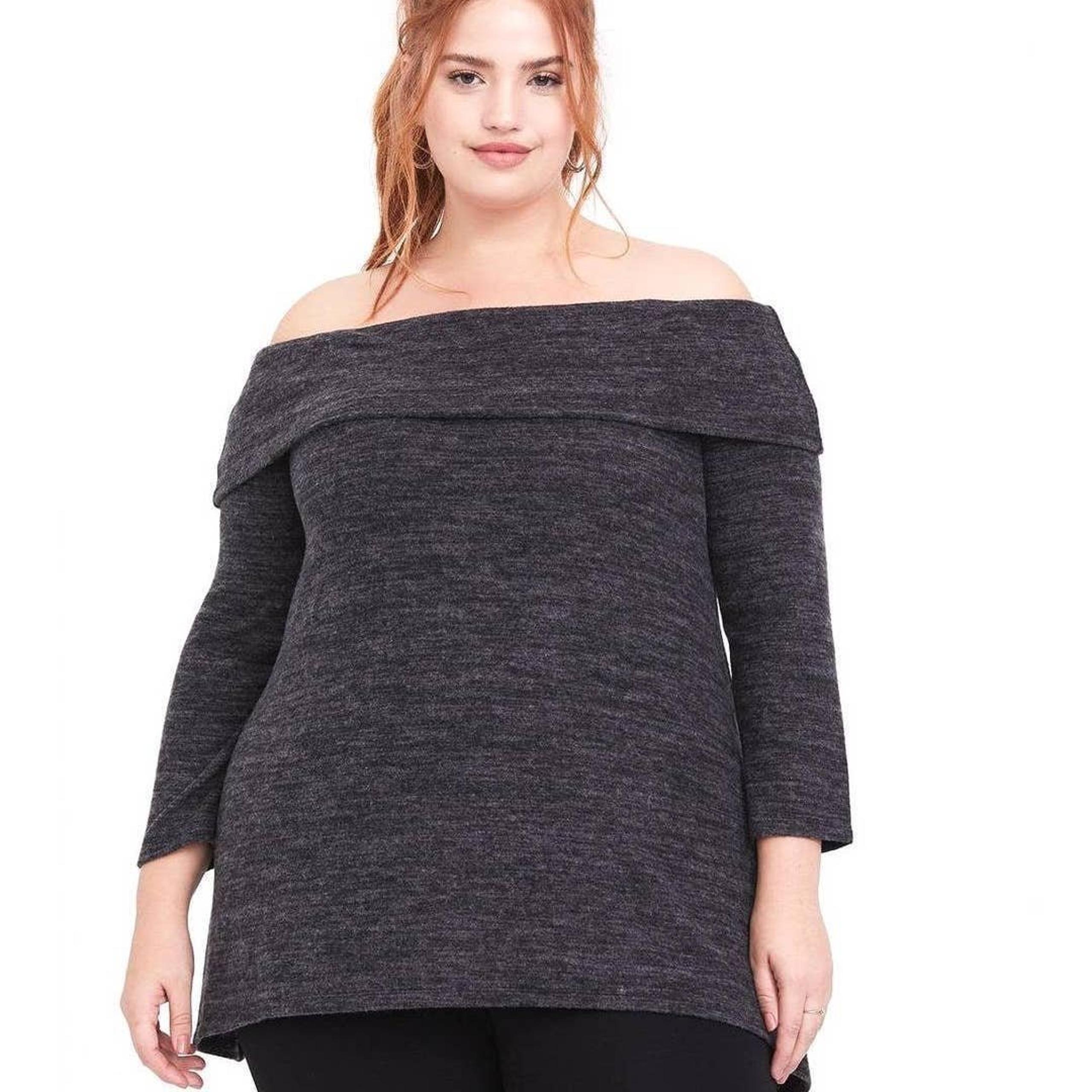 Torrid 5 (5X 28) Off Shoulder Dark Gray Super Soft Plush Hacci Sweatshirt Top