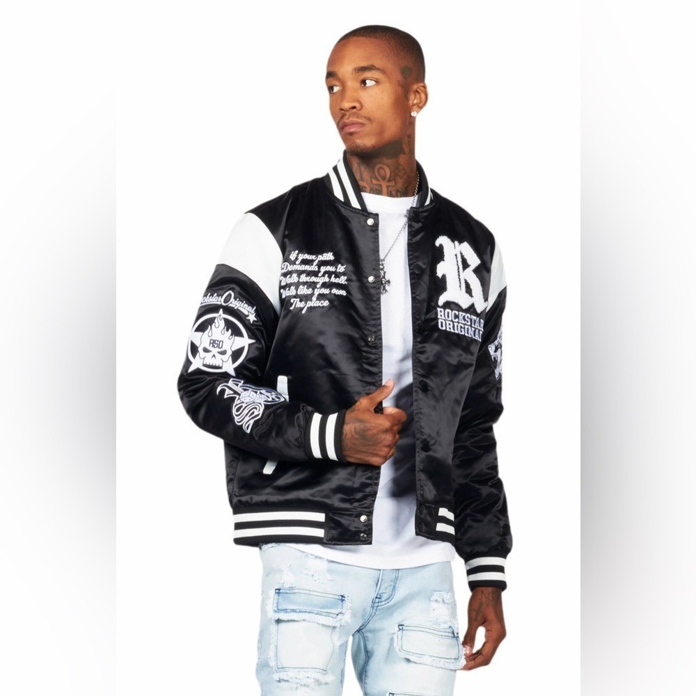 Rockstar Original Geir Black White Varsity Street Fashion Jacket Coat Large L