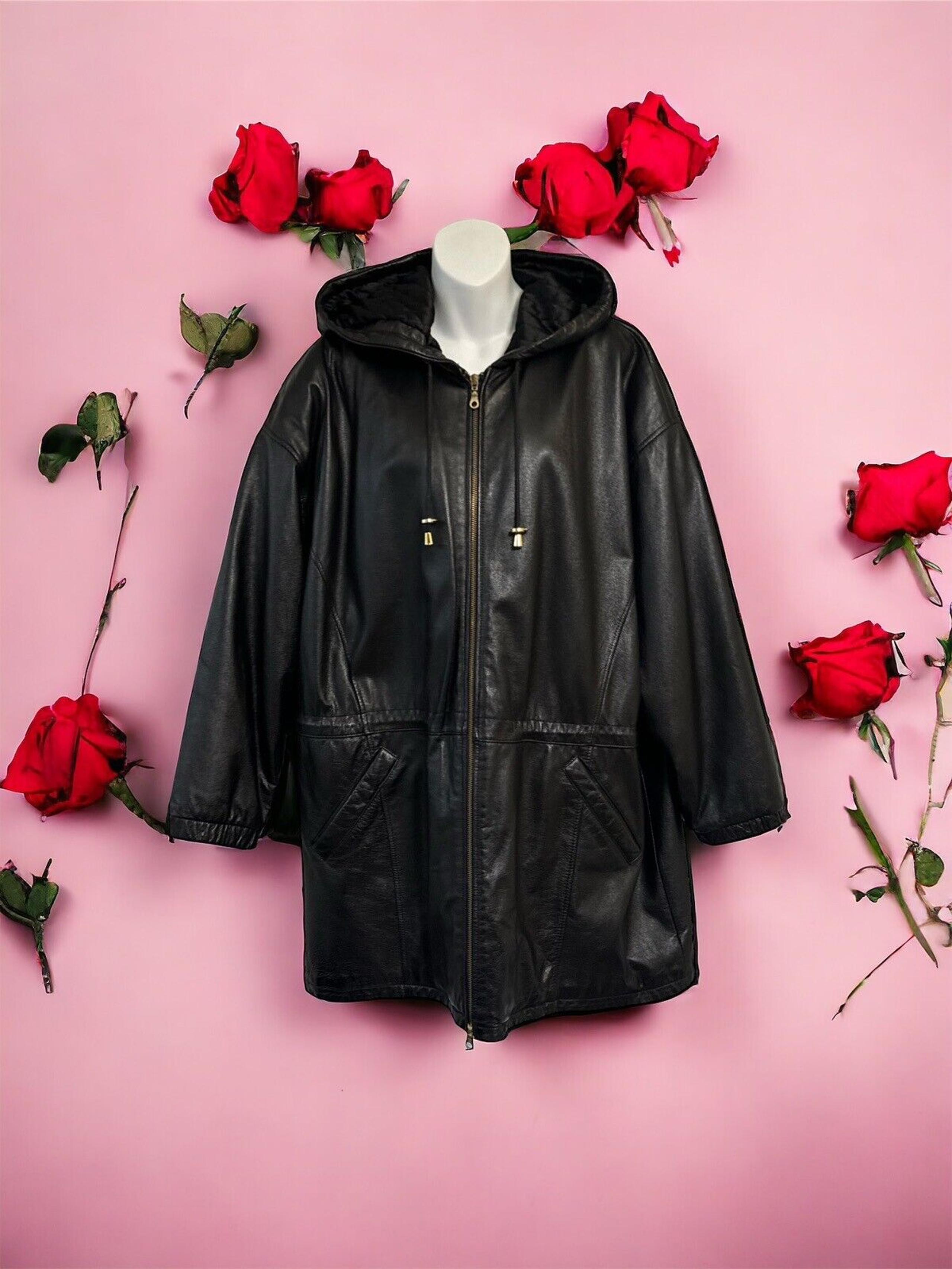 VINTAGE Wilsons Leather Coat, Thinsulate, Black, Hooded, Zip Men’s Extra Large