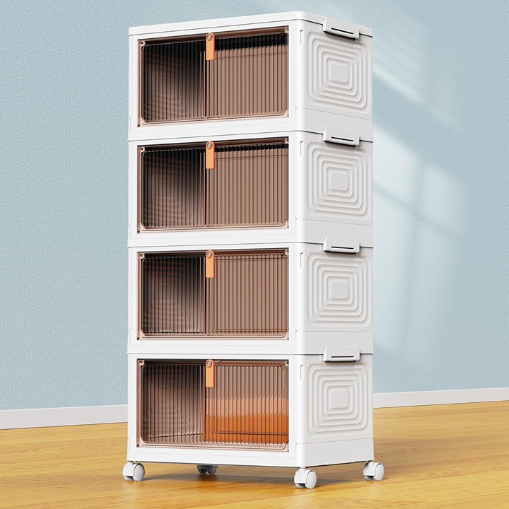 4 Tier Plastic Storage Bins with Lid 23QT, Stackable Storage Containers with Whe