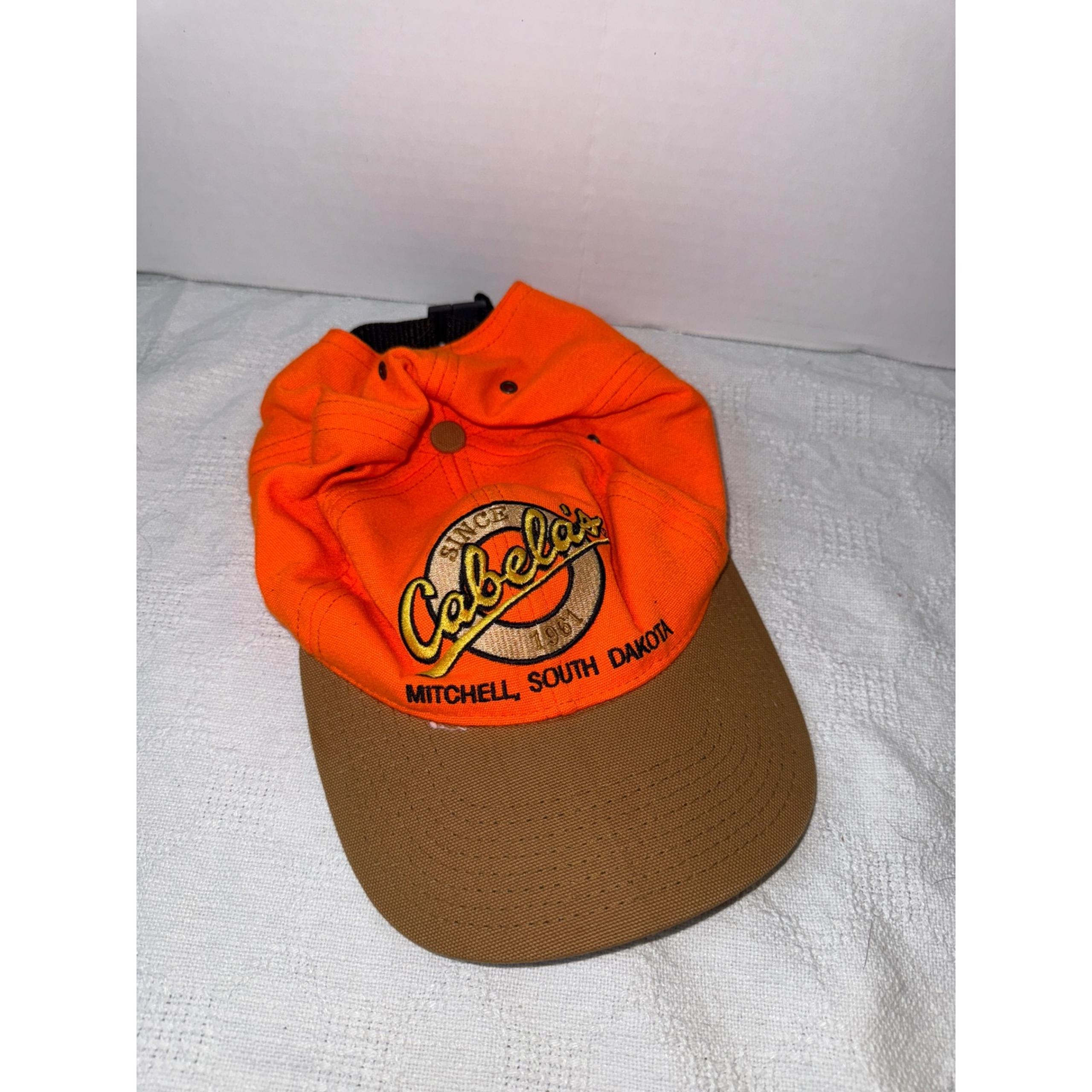 Cabela's Hunting Hat Blaze Orange Brown Logo USA Made Adjustable