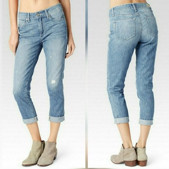 Paige Callie Crop light wash distressed boyfriend jeans size 28