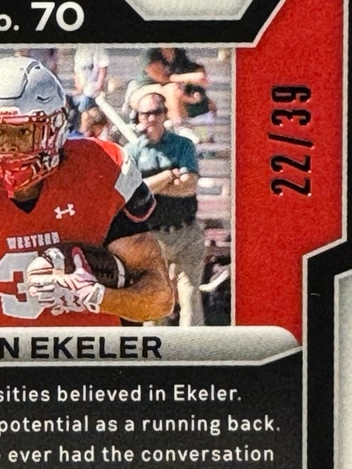 Austin Ekeler 2024 Panini Prizm Draft Picks Orange Finite No.70 22/39 - detail