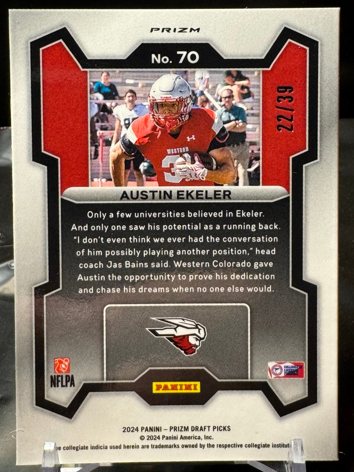 Austin Ekeler 2024 Panini Prizm Draft Picks Orange Finite No.70 22/39 - detail