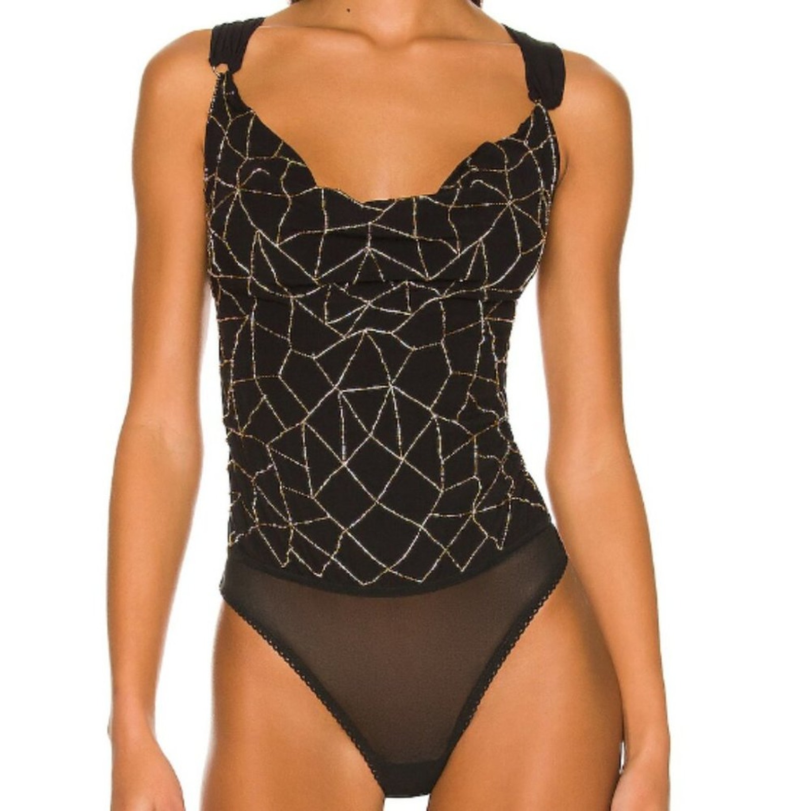 Intimately Free People Black Shine A Light Beaded Bodysuit - Large