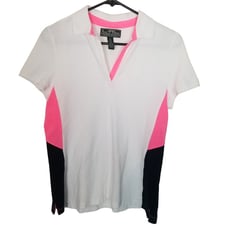 Lauren Active Ralph Lauren Womens M White Pink Short Sleeves Polo Shirt Pullover