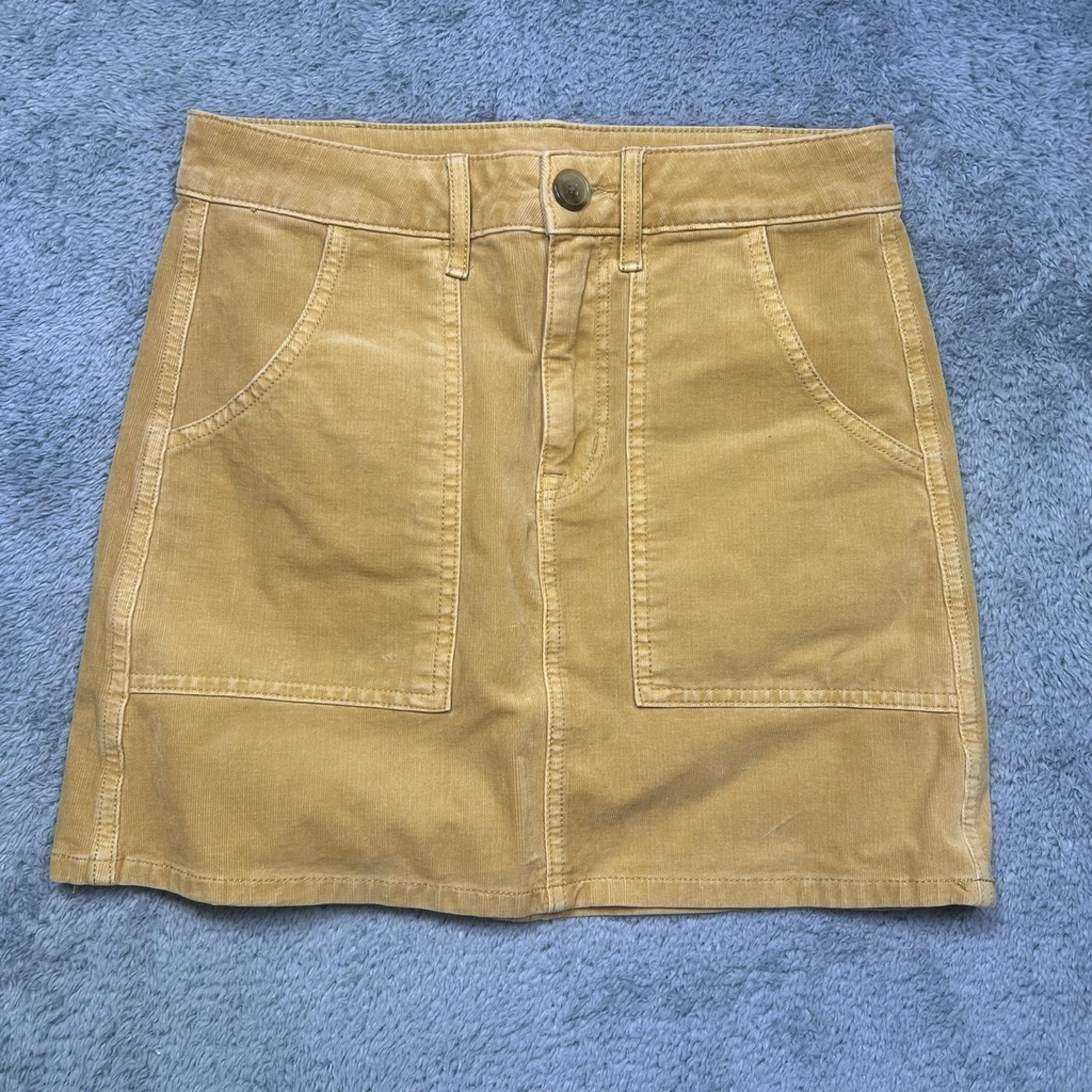 American Eagle Hi Rise A-Line Skirt Corduroy Women's Size 0 Brown Super Stretch