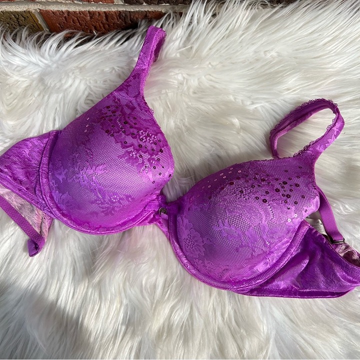 Victoria’s Secret Bright Purple Sequin Stitched Unlined Vintage Bra