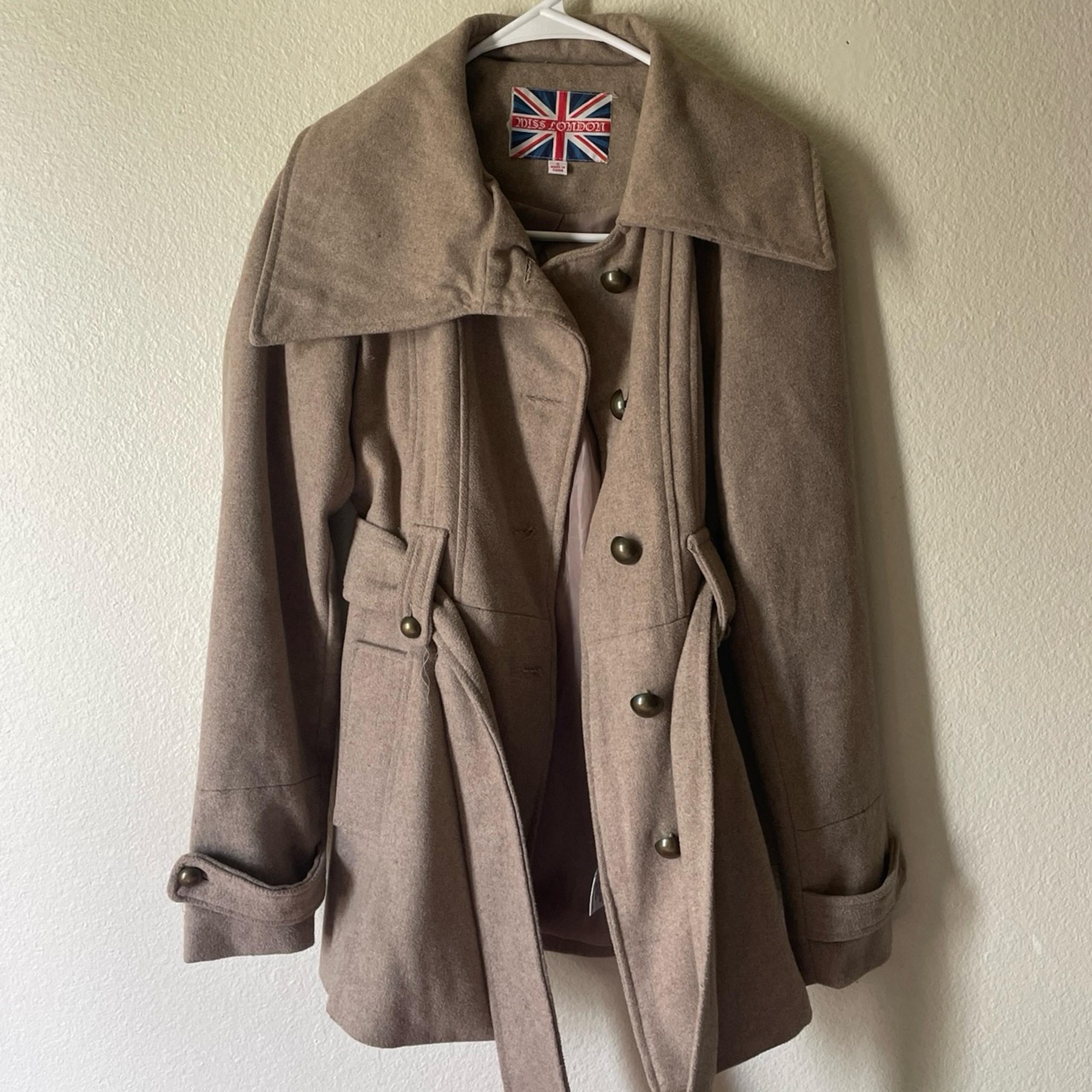 Miss London Brown Pea Coat Women Small Wool