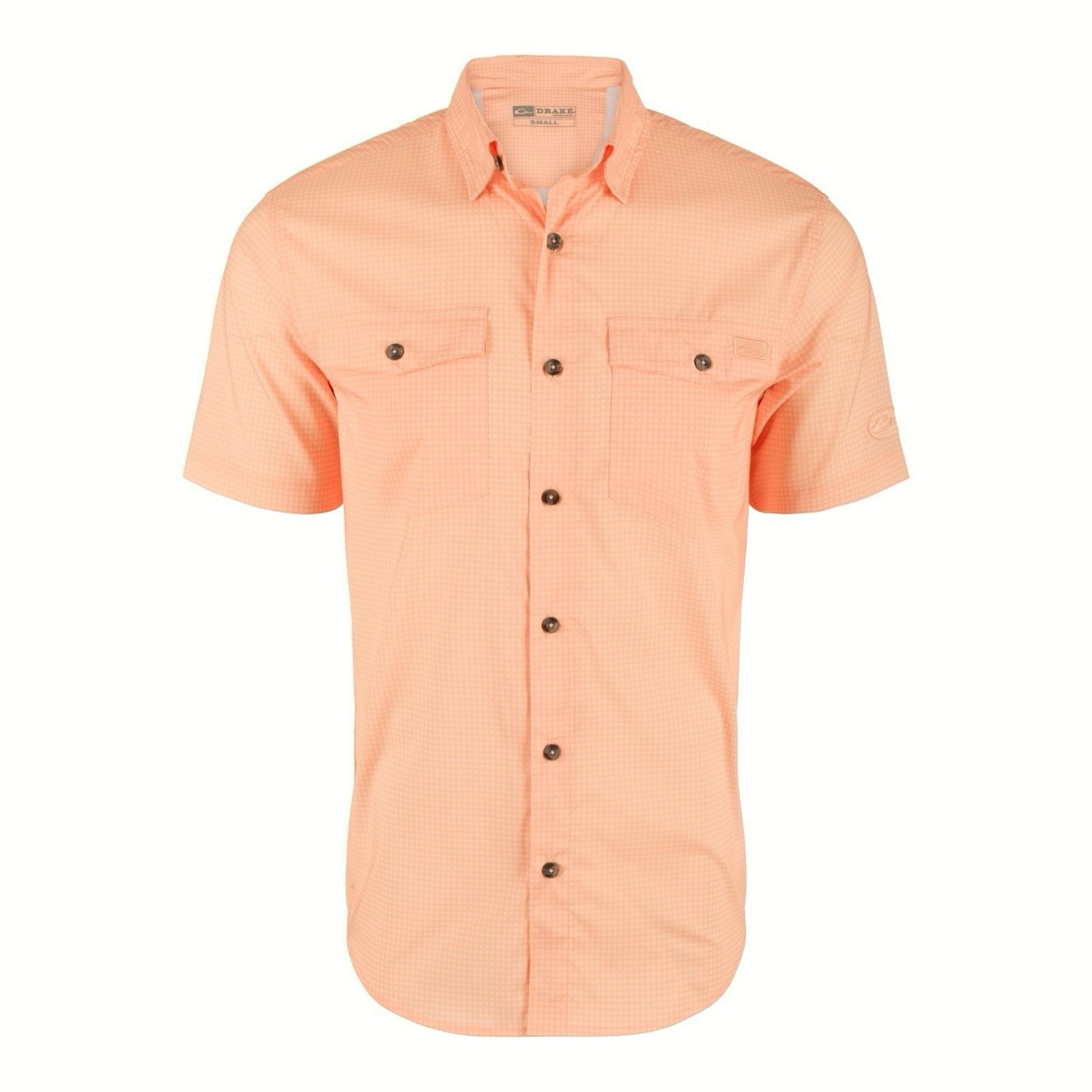 DRAKE Frat Gingham Check Button-Down Men Size Large Peach Pearl Tonal SS Shirt