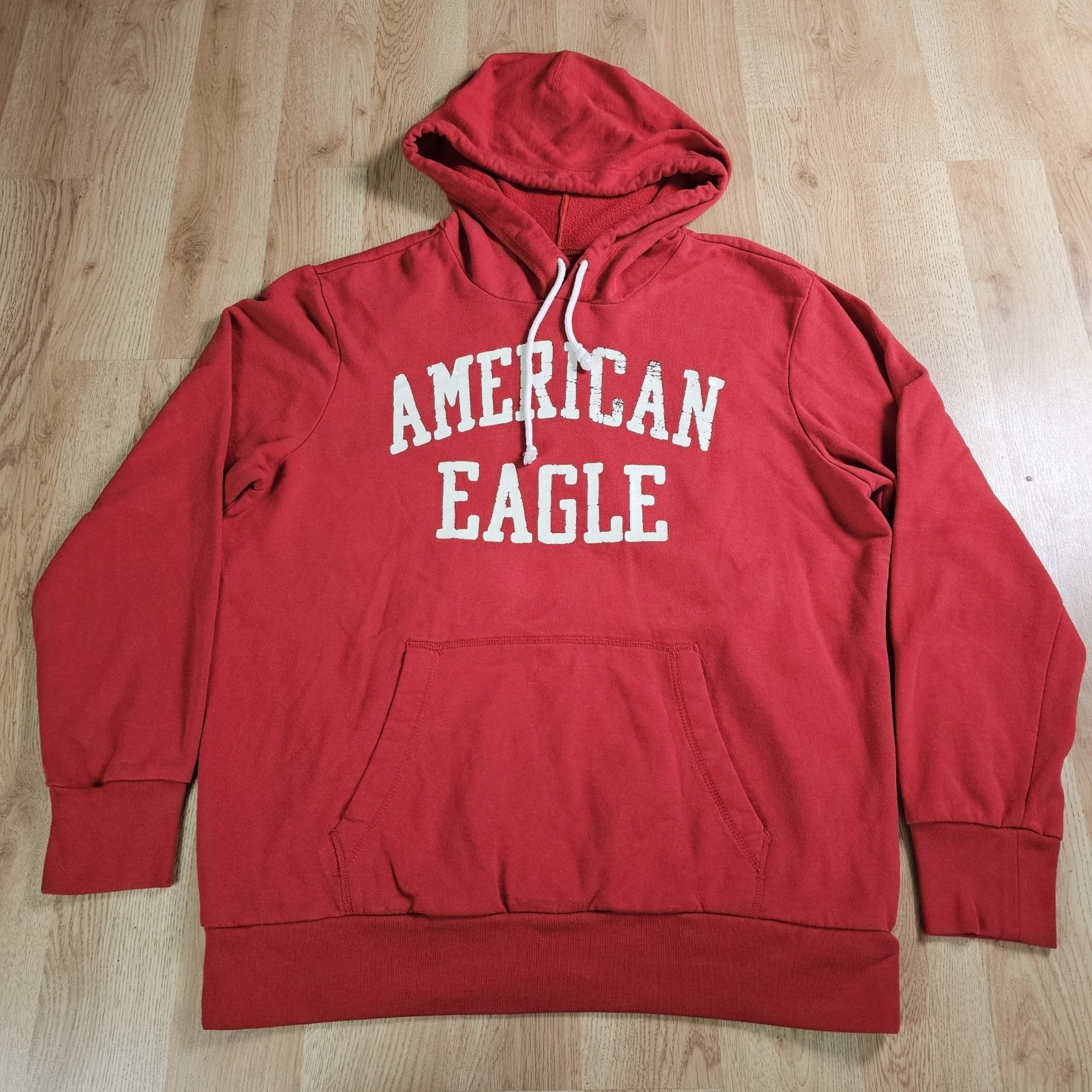 American Eagle Hoodie Mens Large Red Sweatshirt Pullover Pocket Outdoor Spellout