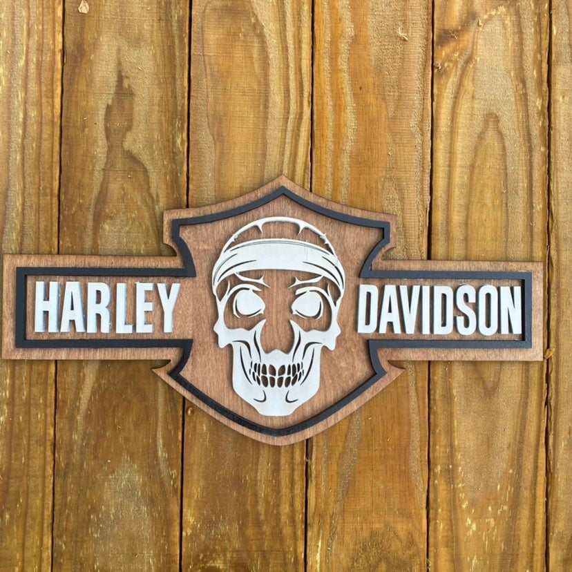 Harley Davidson skull wooden sign