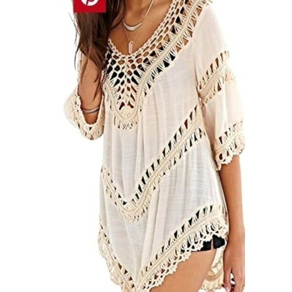UMGEE CREAM CROCHET LONG TUNIC/COVERUP Size S/M