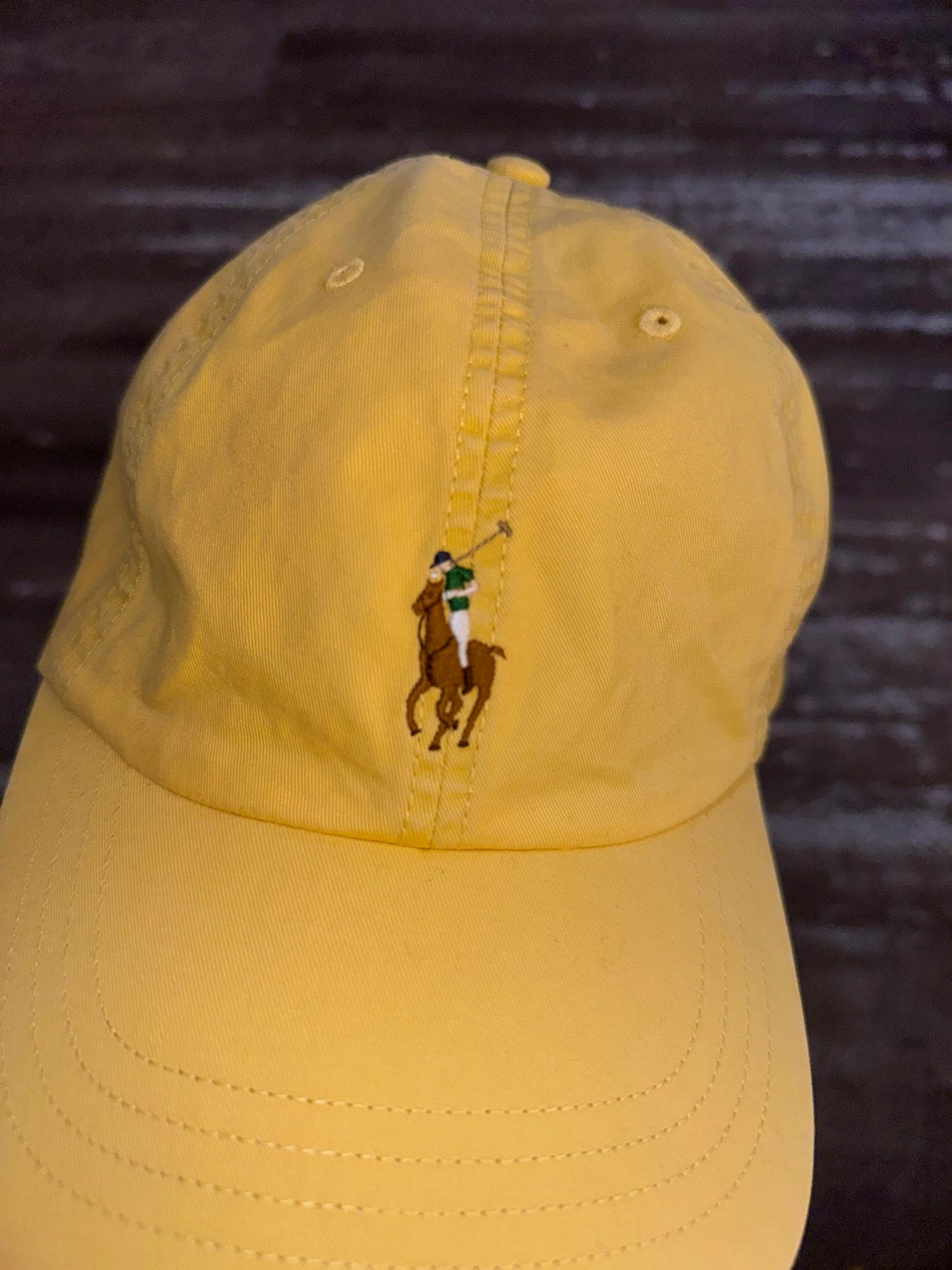POLO RALPH LAUREN Men's Multi Color Pony Baseball Cap Hat, Leather Strap, Yellow
