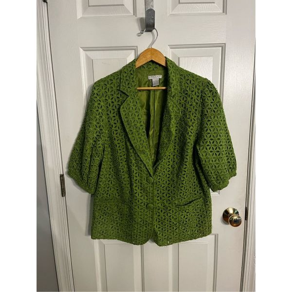 Tweeds Green Eyelet Short Sleeve Blazer sz 1X