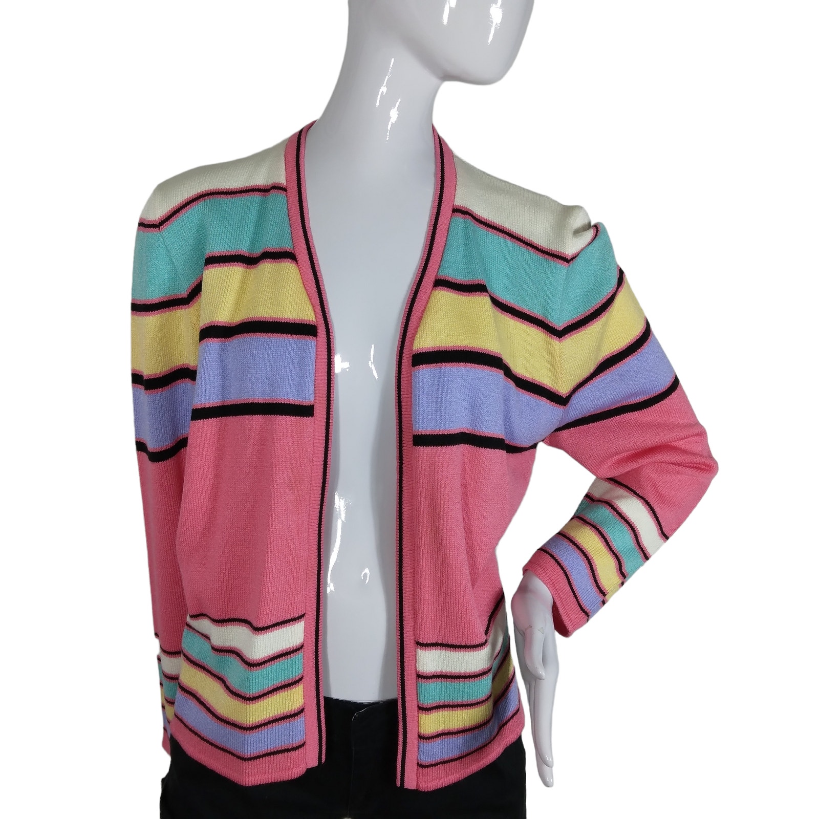 Vintage San Remo by Laura Knits Pastel Striped Cardigan Size Large