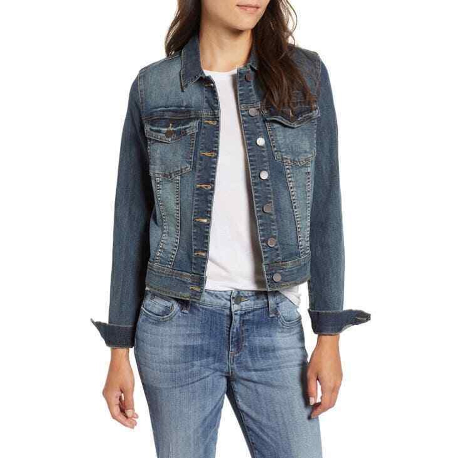 Nordstrom KUT Denim Jeans Jacket Long Sleeve Collared Neck Light Wash Blue XS P