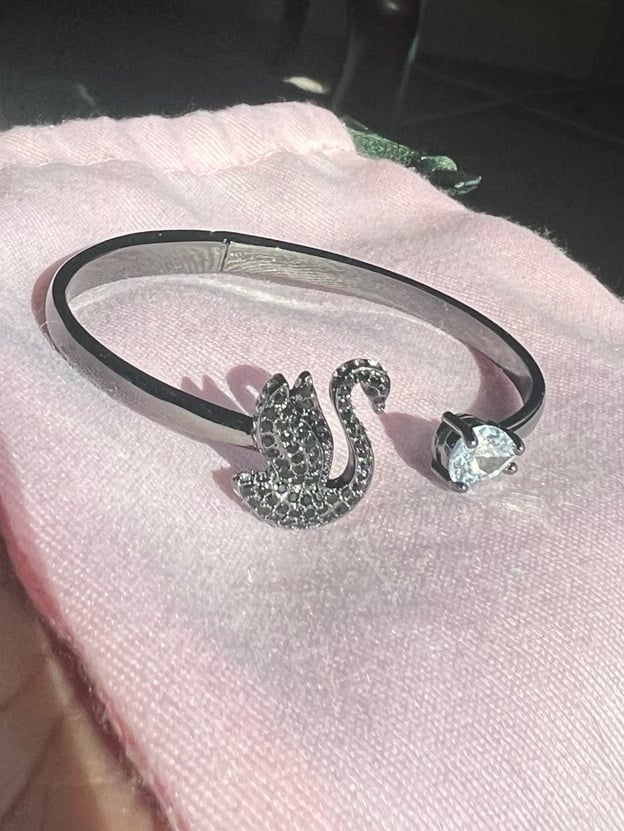 Hematite finish swan bracelet - swarovski elements only