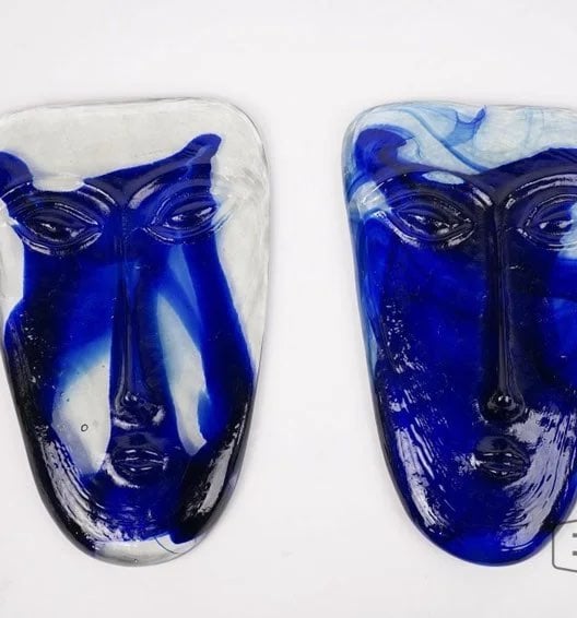 Pair of MCM Glass Face Sculptures
