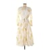 Alexis Target White Yellow Embroidered Eyelet 3/4 Sleeve Midi Dress Medium