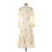 Alexis Target White Yellow Embroidered Eyelet 3/4 Sleeve Midi Dress Medium