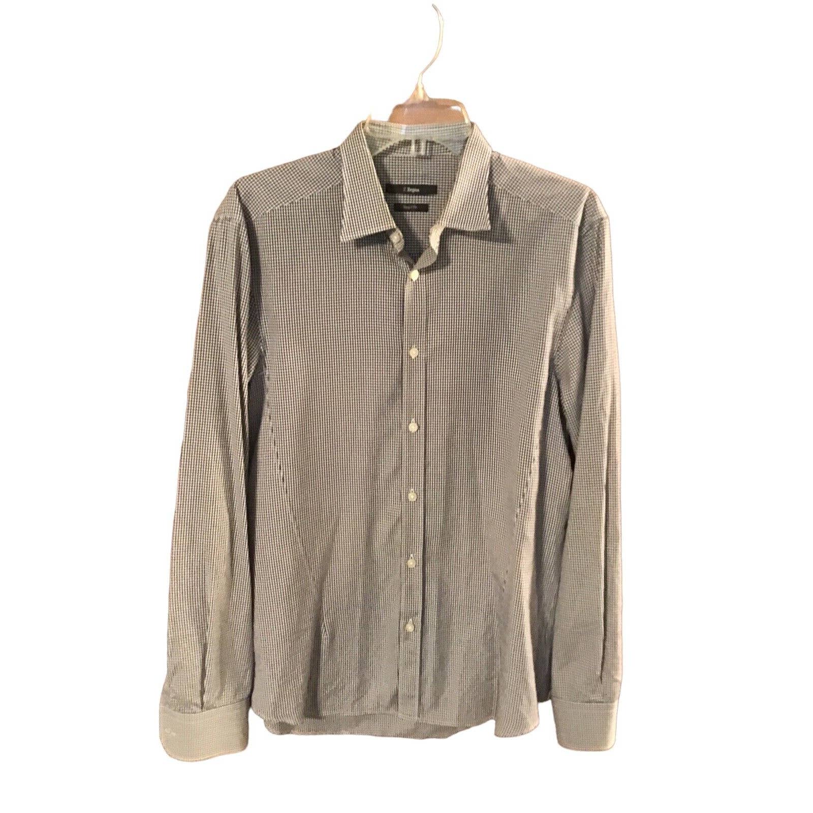 Zegna Drop & Fit Blue Check Button Dress Shirt Size 41 /16 (large).100% Cotton.